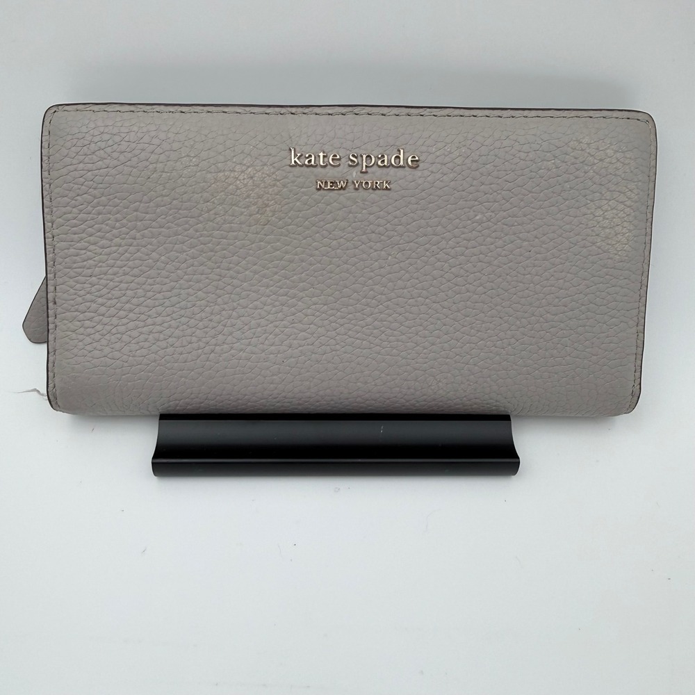 Kate Spade Wallet Pebbled Leather Taupe Long Zip Snap Card Holder Used